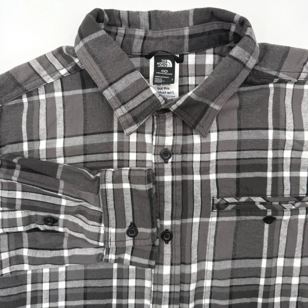 The North Face Shirt Mens L Grey Plaid Circular Design Flannel Button Down LS